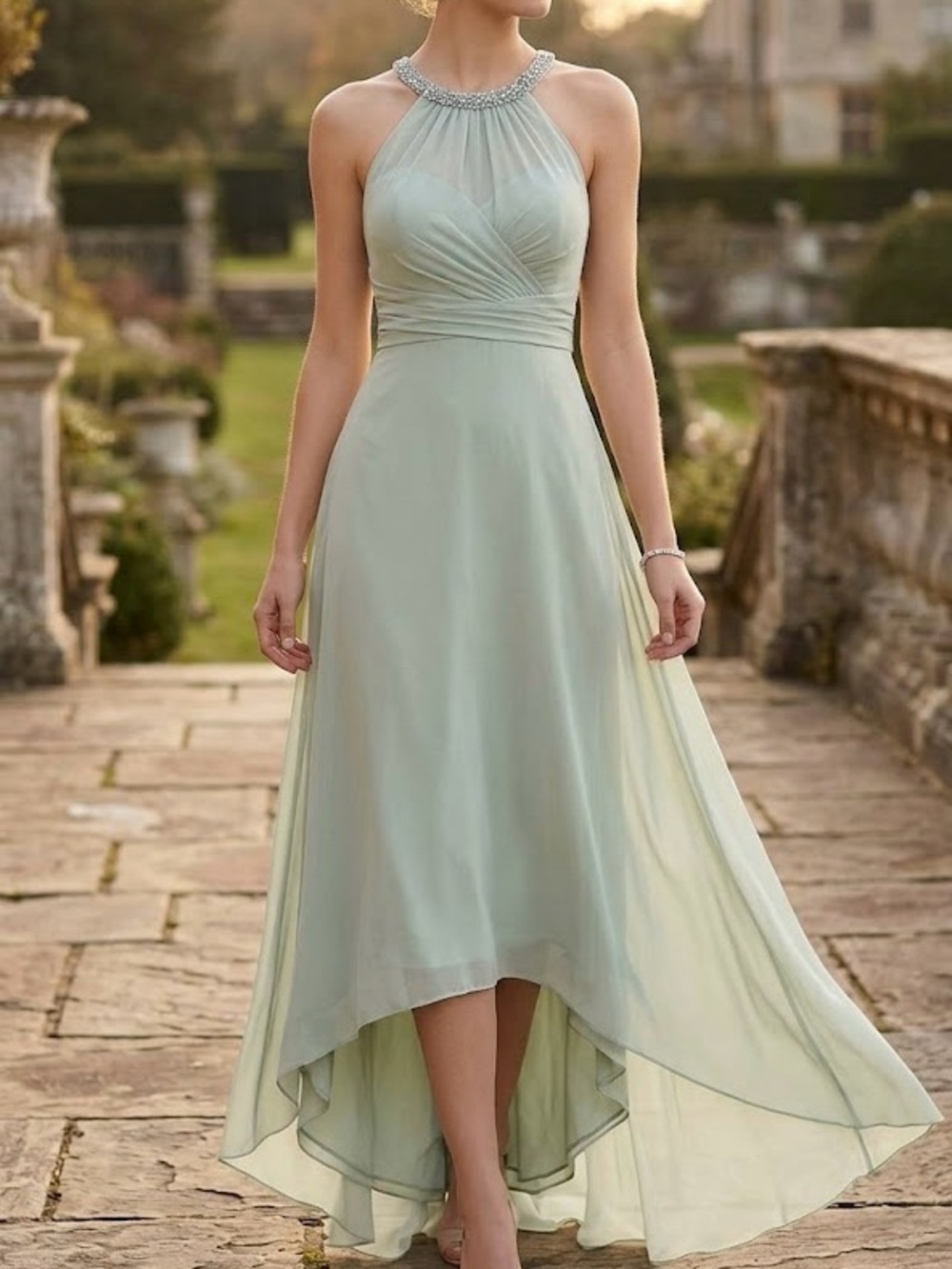 Alfred Angelo Sage Green Embellished High-Low Formal Gown Wedding Prom Whimsical